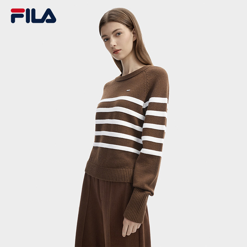 FILA 斐乐官方女子编织衫时尚休闲舒适条纹套头毛衣F11W443406F