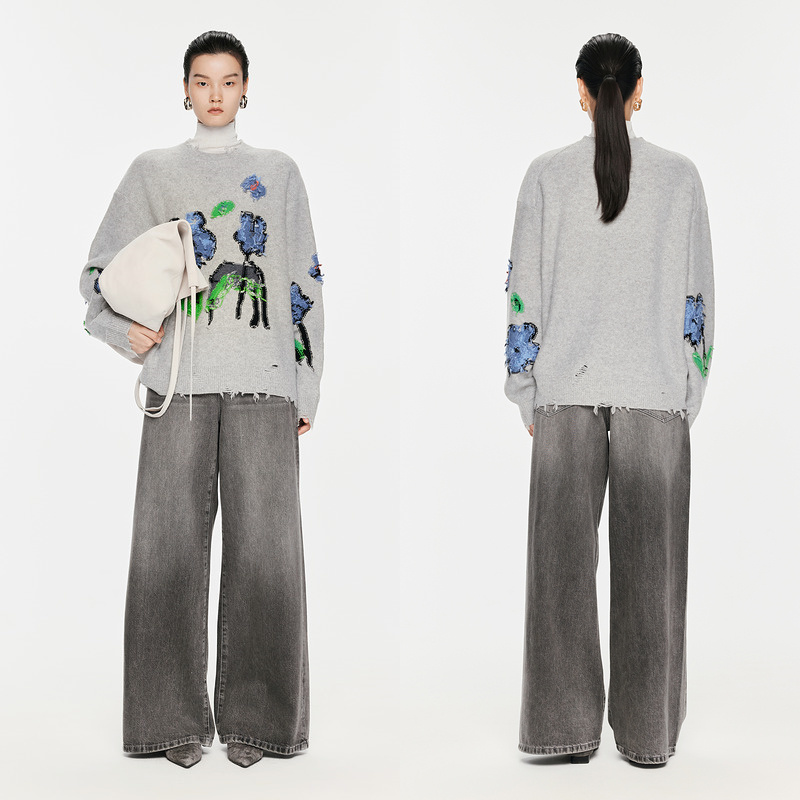 【商场同款】JNBY/江南布衣24秋新品针织衫钩针花朵毛衣5O931540K