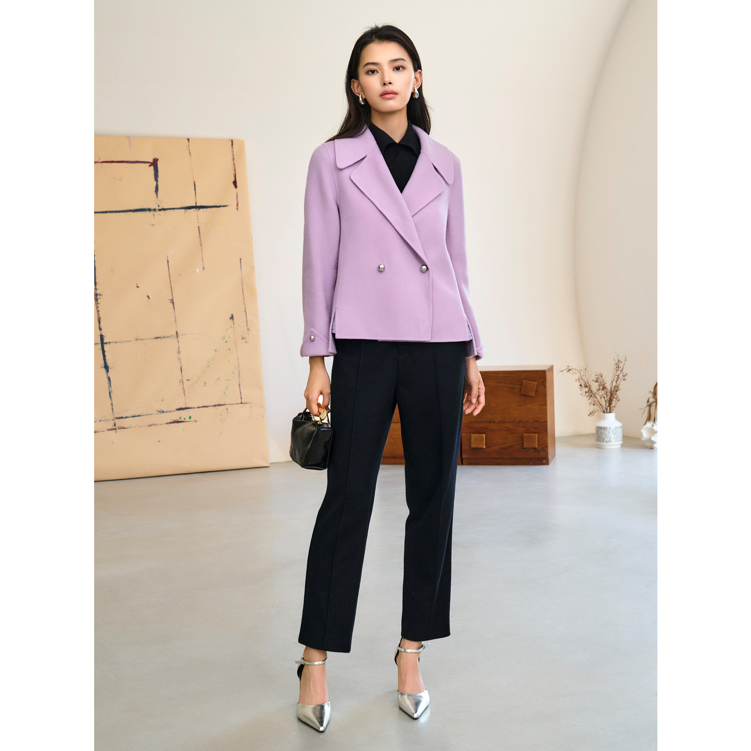 JZ玖姿女装毛呢外套通勤100双面呢短大衣女冬季