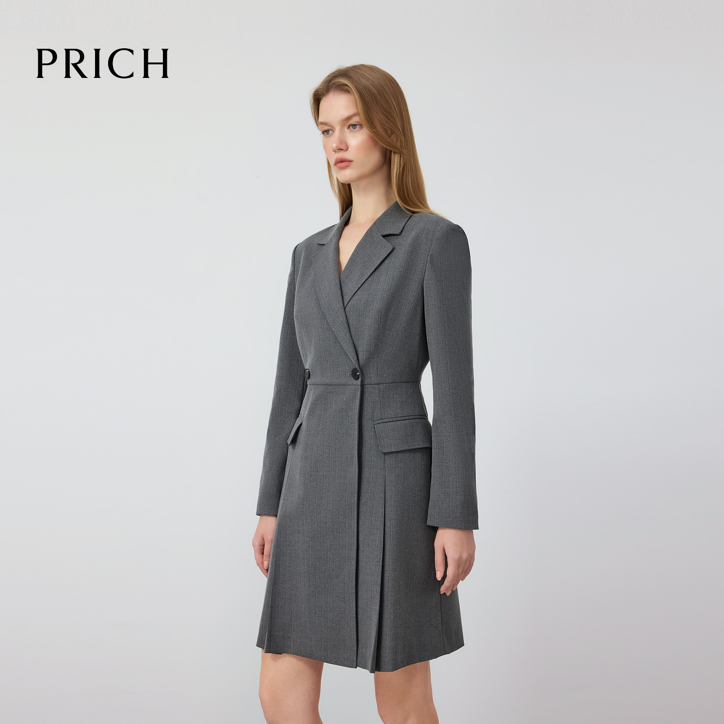 PRICH法式复古西装式连衣裙2025早秋新款通勤中长裙女