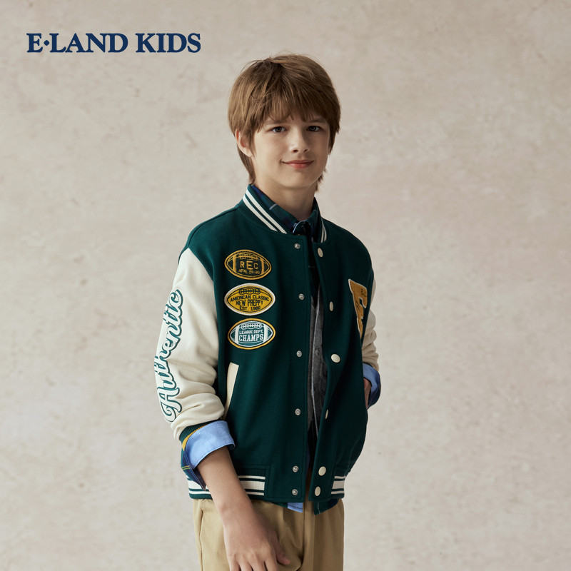 eland kids衣恋童装男童外套2025年秋美式刺绣棒球服EKCMF4901A