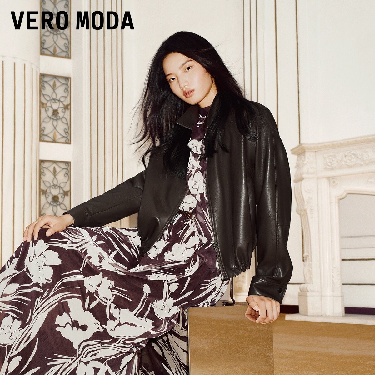 Vero Moda短外套女2026秋季新款翻领拼接宽松拉链外套326317005