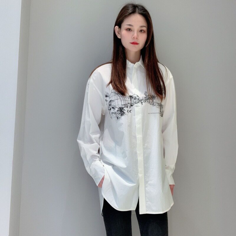 麦檬女士翻领印花长袖衬衫5D3121421图片