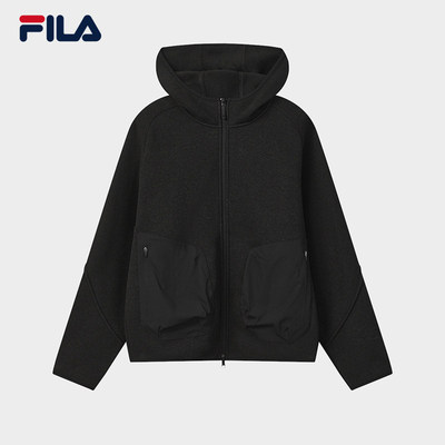 FILA 斐乐官方男士针织连帽外套2026春新宽松加绒上衣F11M615503F