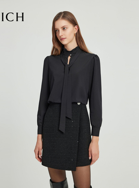 PRICH气质飘带领假两件连衣裙2025春款收腰直筒裙女PROWF1C01A