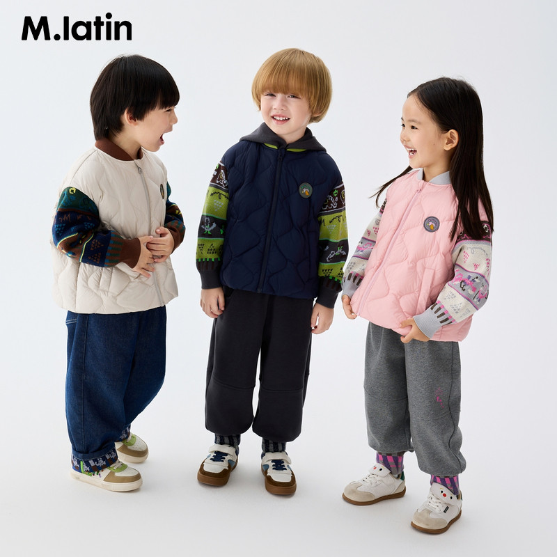 马拉丁儿童羽绒服25冬装新款男童女童小童漫画格提花轻薄羽绒服