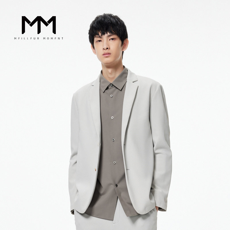 MM麦檬男装 灰色商务通勤风西装外套男9E2210122