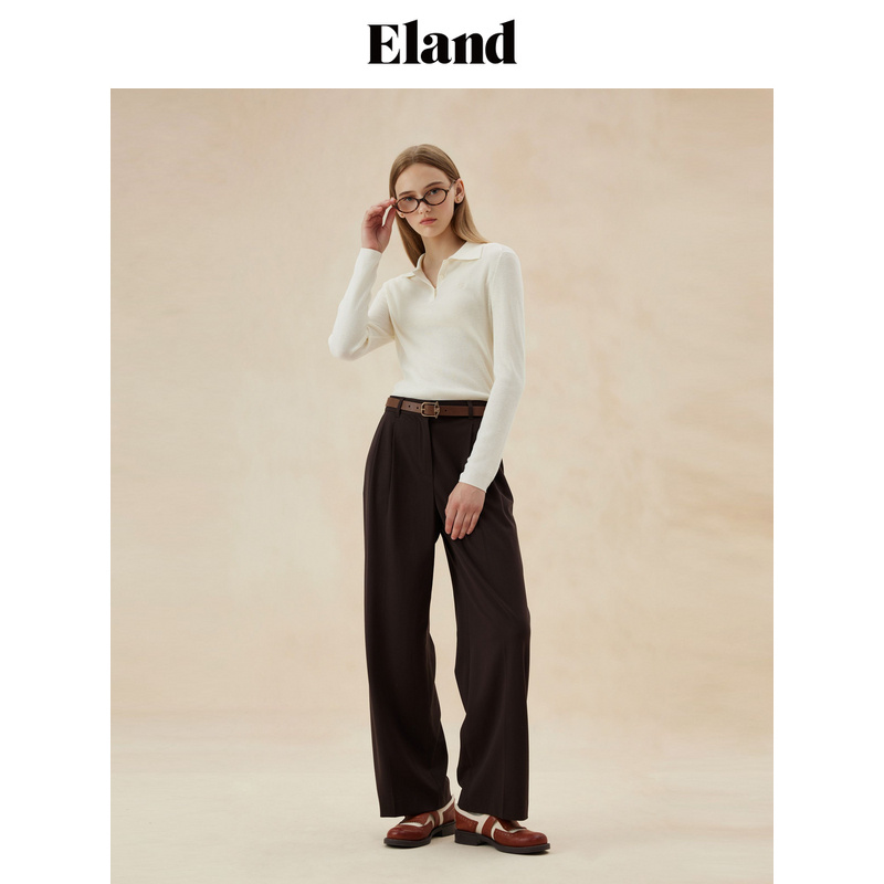 Eland毛衣女简约风弹力舒适薄款上衣秋季EEKWE49E03