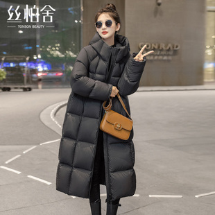 丝柏舍连帽羽绒服2025冬季女装通勤简约宽松休闲气质长款外套