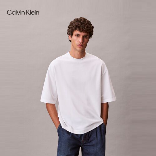 CK Jeans26春夏新男士休闲通勤字母纯色内搭圆领短袖T恤4RF203G