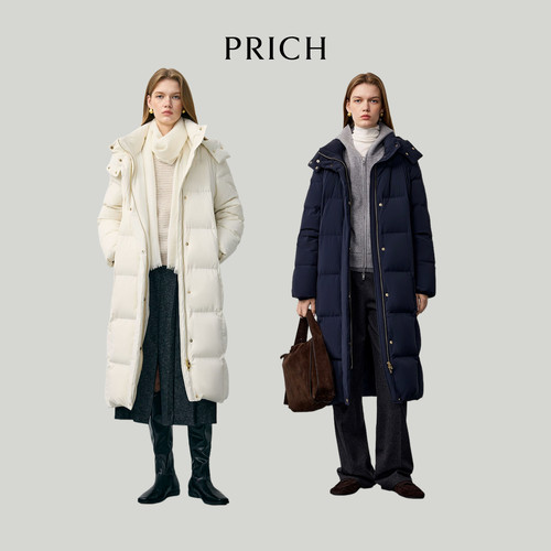 PRICH时尚简约过膝长款羽绒服2025冬季新款锁温保暖通勤外套女