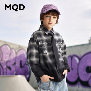 MQD男童格子衬衫儿童黑白格纹外套送领带