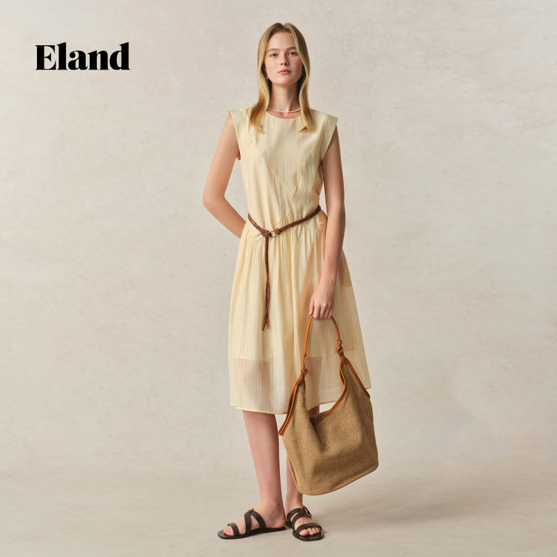 【沐光裙】Eland衣恋洋装女圆领藏肉显瘦通勤裙子夏季