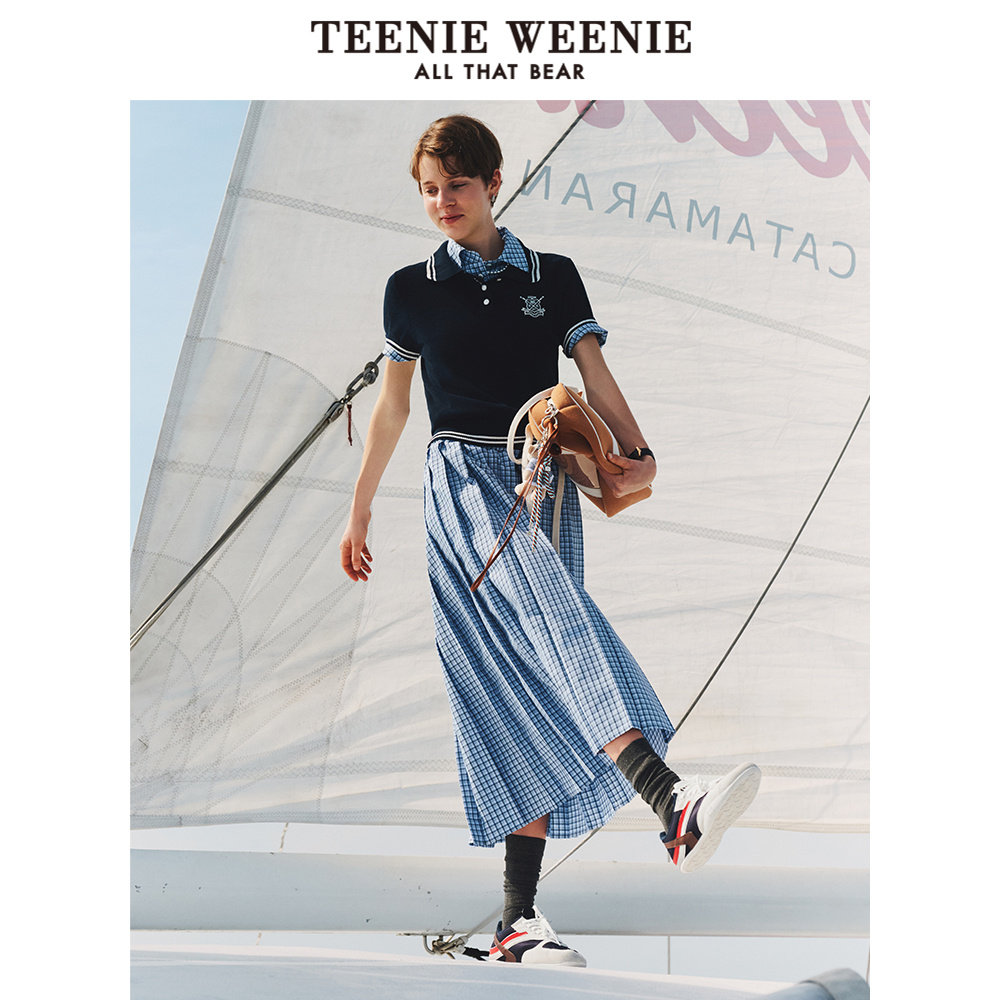 TeenieWeenie小熊女装 清新休闲格子 半身裙子
