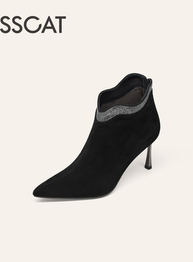 KISSCAT接吻猫[华丽转身]2025新短靴尖头细跟时装靴KA65717-80