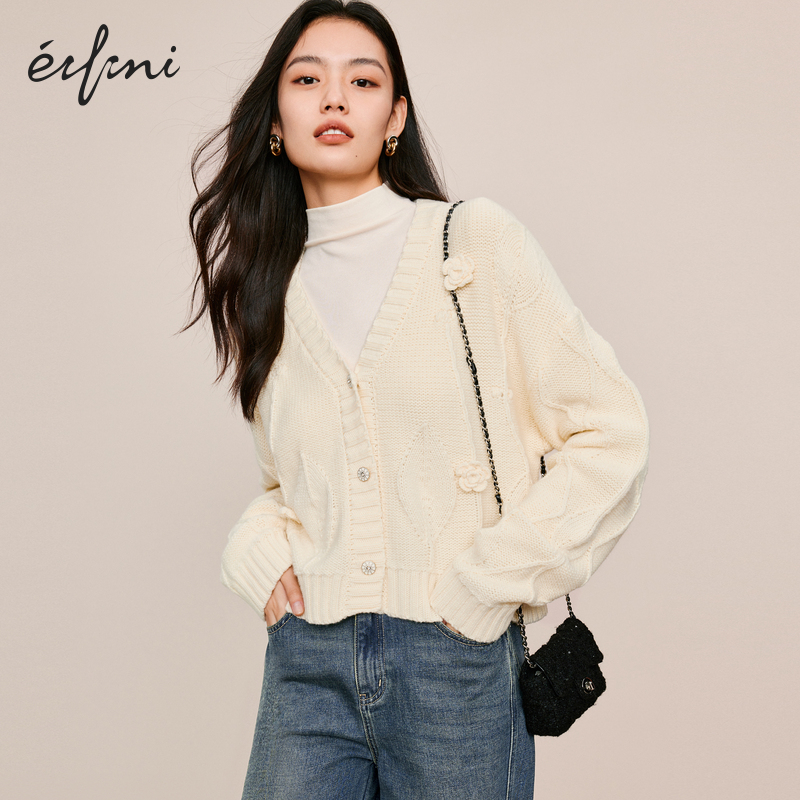 伊芙丽高领手钩花别致套头粉色毛衣开衫1EB934511-1