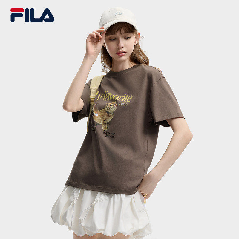 FILA斐乐女子针织短袖衫2026夏新款时尚圆纯棉印花T恤F11W629124F