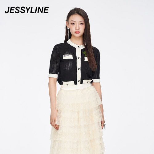 jessyline 杰茜莱黑色短薄款针织衫女 321204206