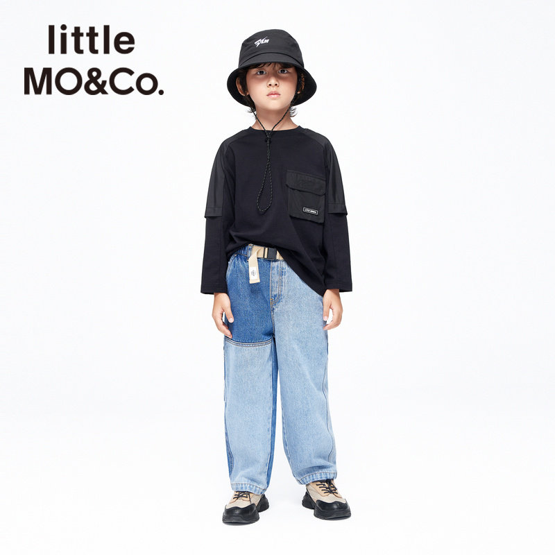 little moco童装春装男女童拼色直筒牛仔裤KBC1JEN003
