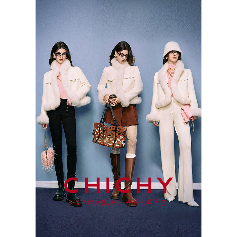 CHICHY时光觅雪 狐狸毛短款羽绒服鸭绒名媛风上衣外套CT4E002251