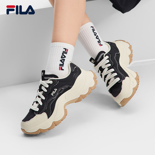 FILA斐乐女鞋帆布鞋夏季厚底老爹鞋鱼刺运动鞋休闲鞋F12W521301F