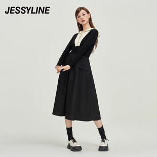 jessyline 杰茜莱拼接收腰长款连衣裙 334111218