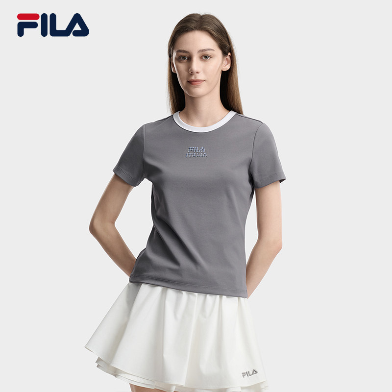 FILA斐乐女子针织短袖衫2026夏新上衣修身圆领T恤F11W628119F