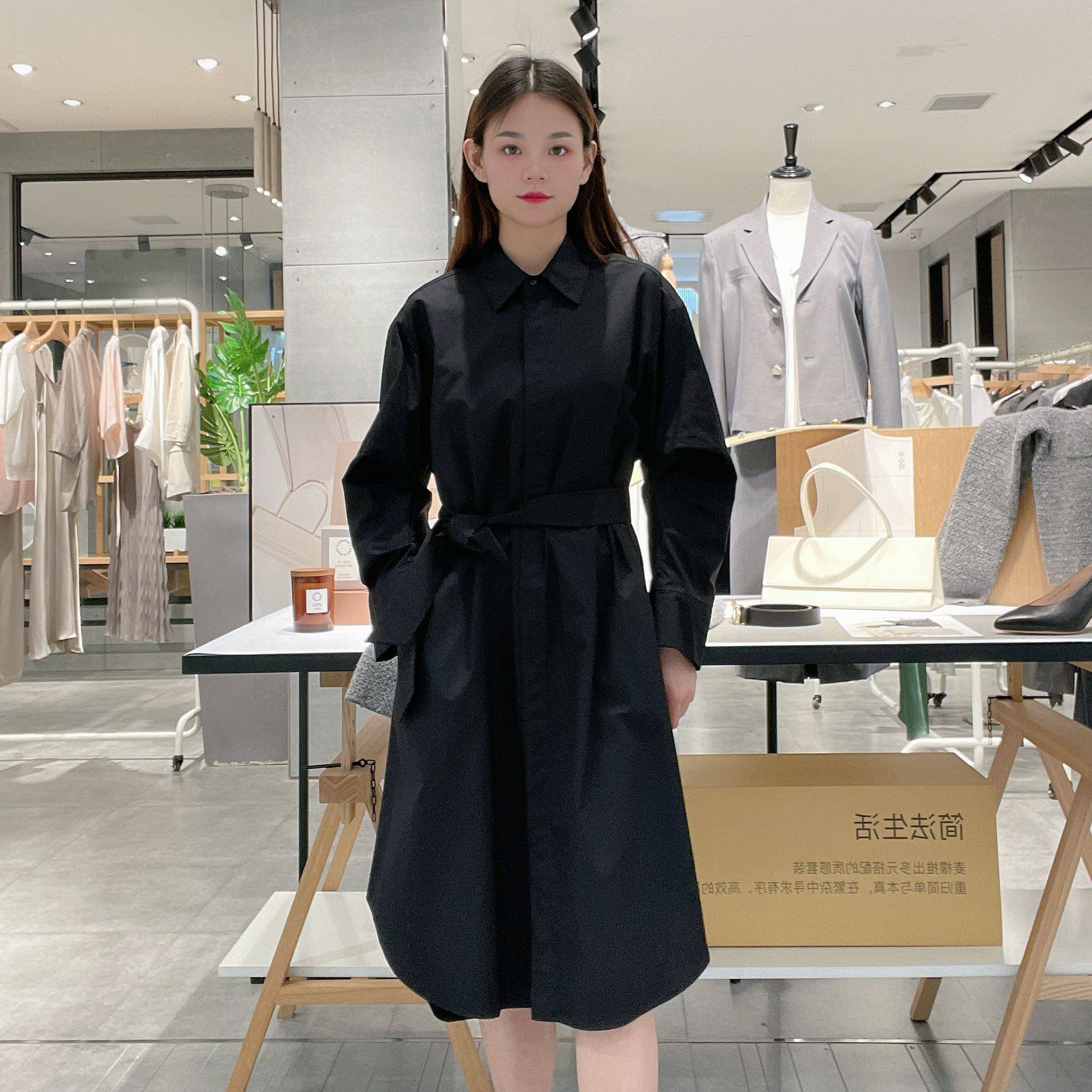 麦檬女士收腰衬衫式长袖连衣裙5F2190141图片