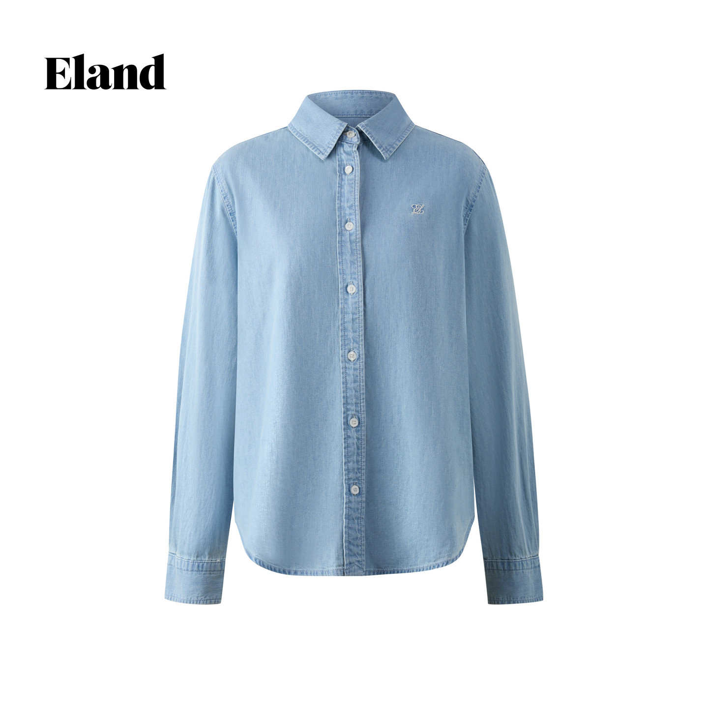 Eland衬衫女气质通勤牛仔上衣翻领衬衣EEYPG23E01
