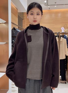 FEIZI菲姿女士简约休闲连帽开衫外套F5W1K78