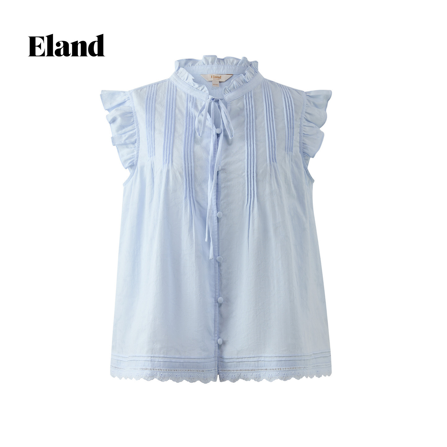 Eland衬衫女甜美荷叶边领系带无袖上衣衬衣2026