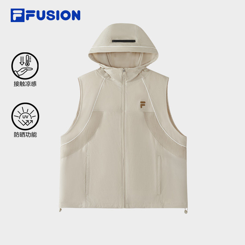FILA FUSION 斐乐梭织马甲女26新款凉感上衣连帽外套T11W635703F