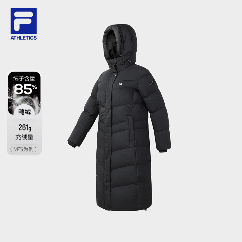 FILA 斐乐官方女士长款羽绒服2024冬季连帽上衣A61W541905F