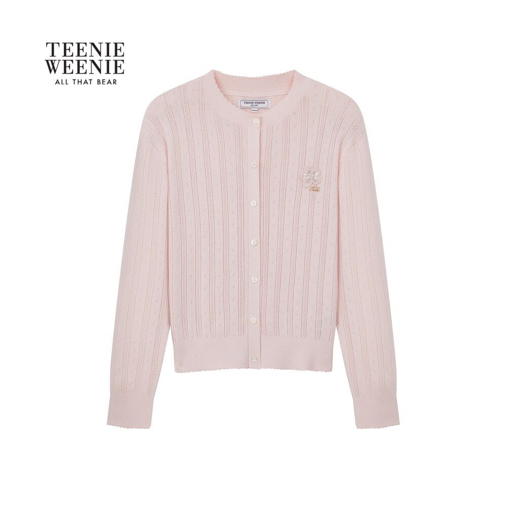 TeenieWeenie小熊女装 甜美时尚花边圆领针织开衫TTCK2623W1K