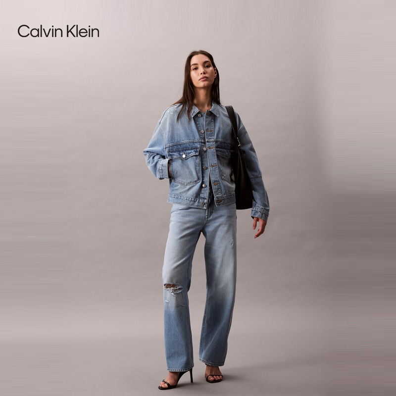 CK Jeans25早秋女士美式复古风泼墨印花纯棉牛仔外套47C730G