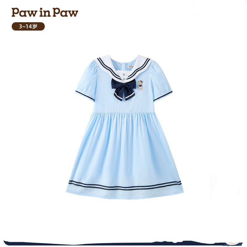 PawinPaw卡通小熊童装25年春夏女童翻领连衣裙甜美PCOWF2521K