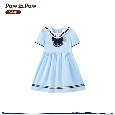 PawinPaw卡通小熊童装25年春夏女童翻领连衣裙甜美PCOWF2521K