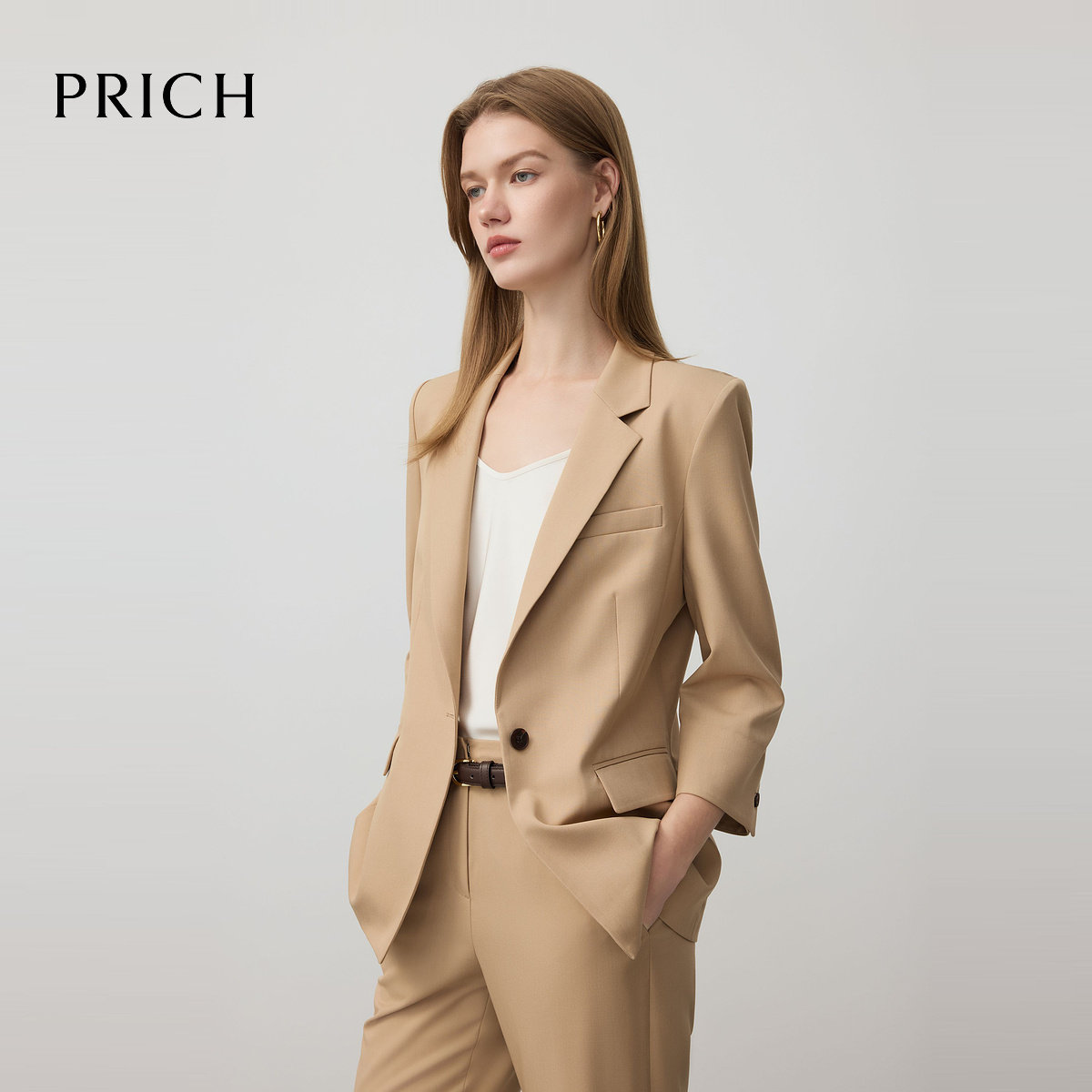 PRICH复古 七分袖西装 气质通勤外套女