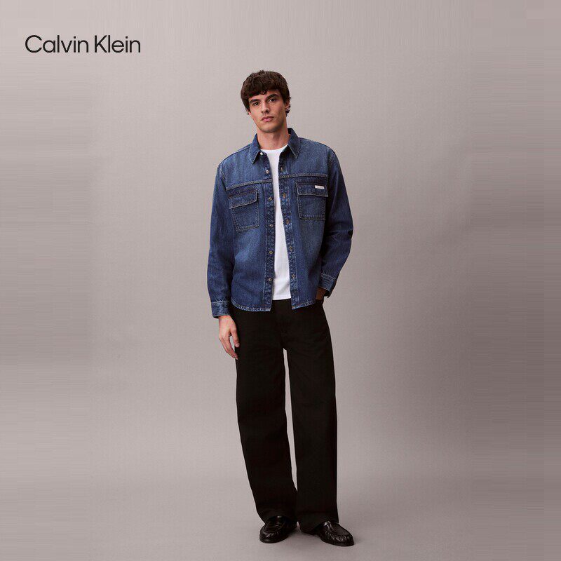 CK Jeans26春夏新男士美式复古简约布标混纺牛仔衬衫4RF904G