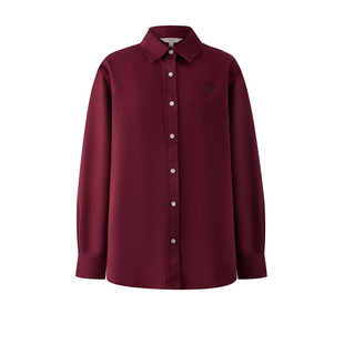 【100%棉】Eland衬衫女简约休闲翻领上衣2025秋季新款EEYWF49B51