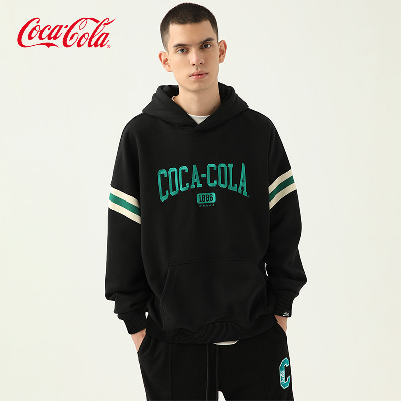 【商场同款】Coca-Cola/可口可乐 字母刺绣落肩连帽卫衣 男女同款