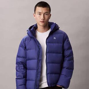 CK Jeans25秋冬男士休闲通勤印花绗缝鸭绒连帽羽绒服外套4RC518G
