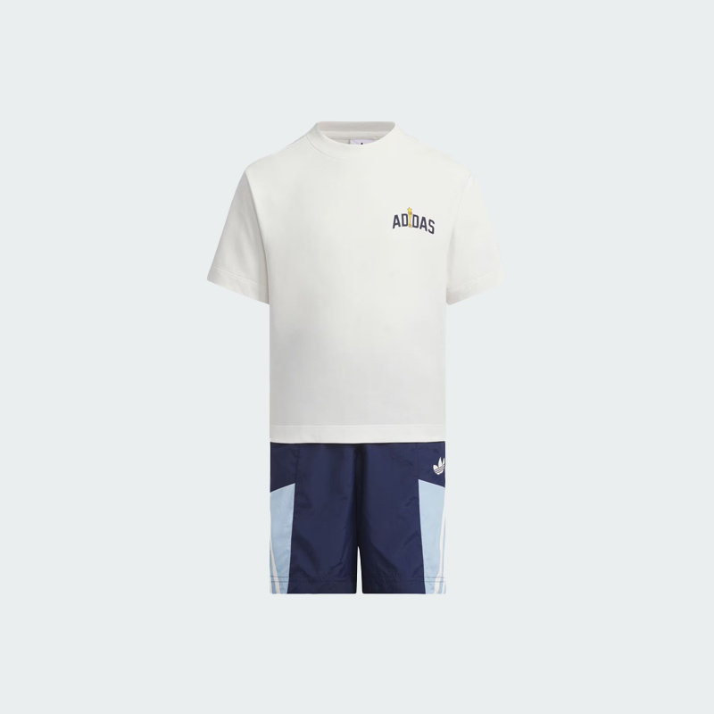 Adidas kids阿迪达斯阿迪达斯三叶草男女童T恤半袖套装JV5173