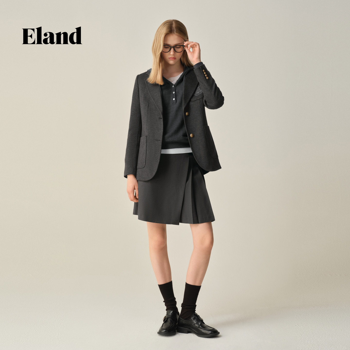 Eland西装女气质通勤两粒扣外套