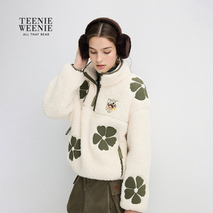 TeenieWeenie小熊女装卫衣2025秋季新款柔软舒适仿羊羔毛花朵外套