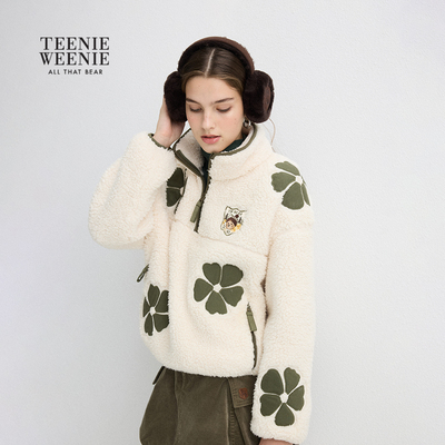 TeenieWeenie小熊女装卫衣2025秋季新款柔软舒适仿羊羔毛花朵外套