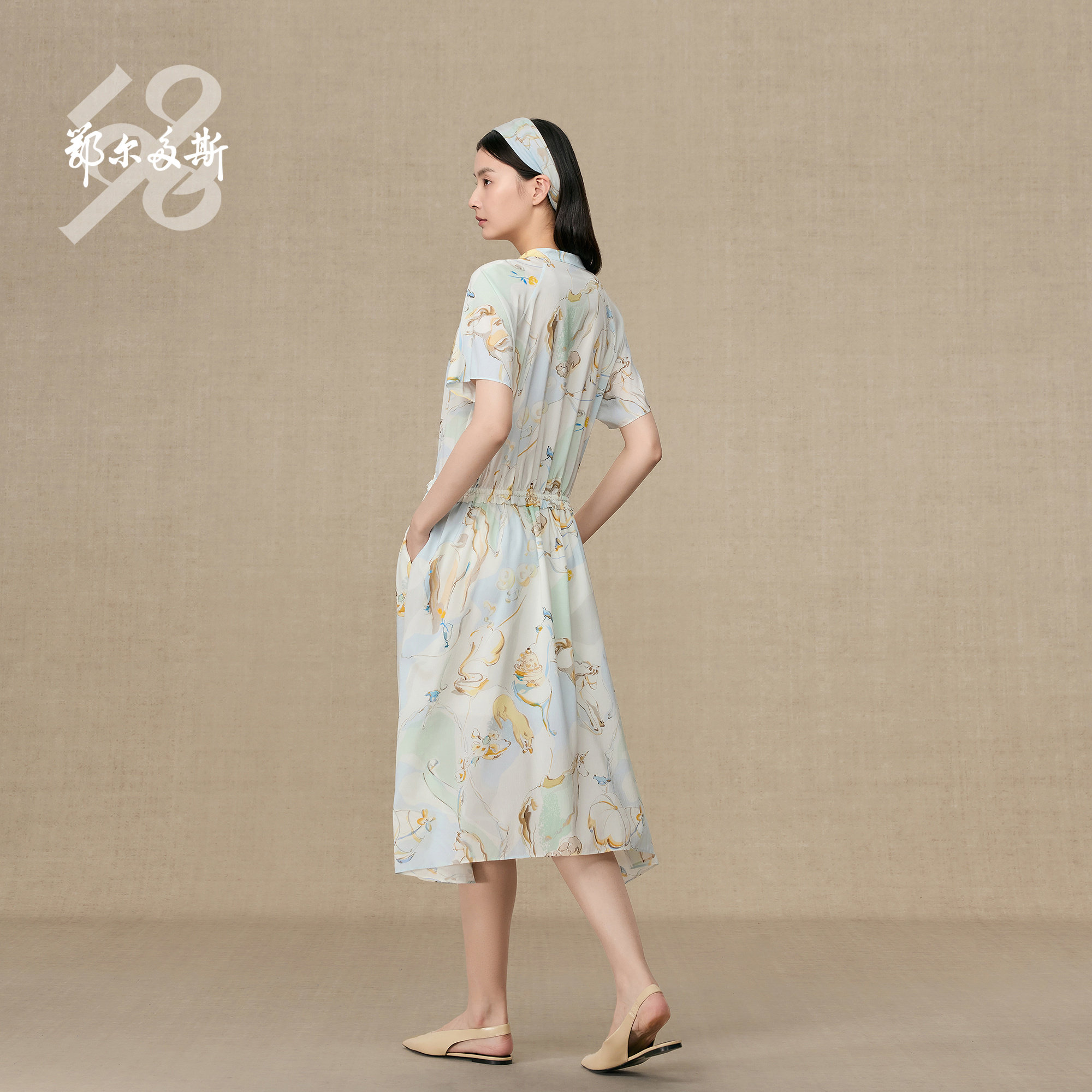 鄂尔多斯1980女装印花连衣裙25早秋C256I2006