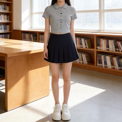 Teenie Weenie学院风趣味扣饰修身短袖polo衫女夏季TTRA26M304Z