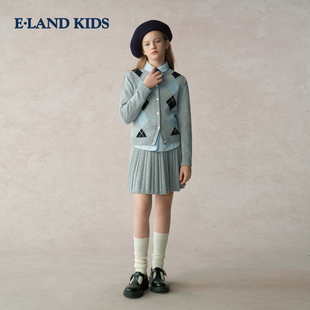 eland kids童装女童针织开衫套装学院风半身裙