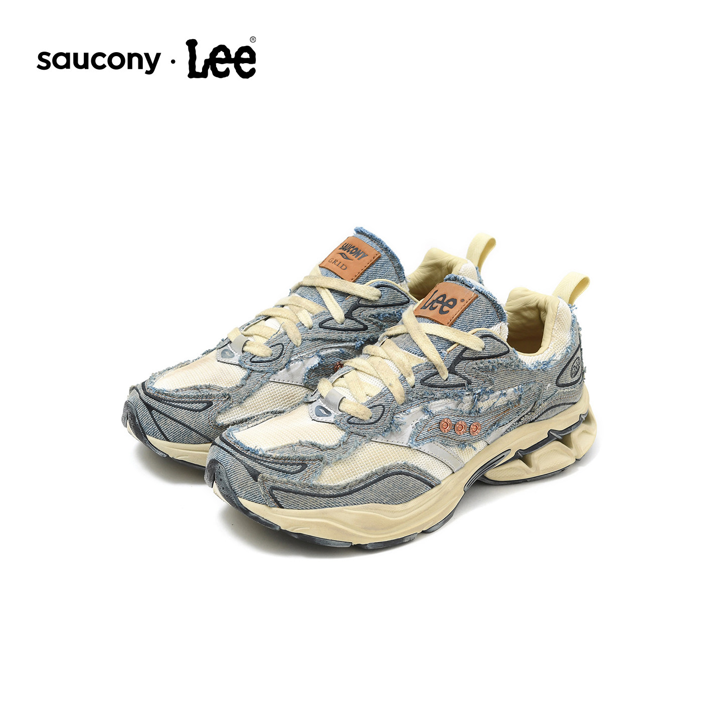 Lee×Saucony联名商场同款25冬新牛仔拼接脏染男女同款休闲鞋,运动鞋new,运动休闲鞋,淘宝优惠券,粉丝福利购,淘宝优惠卷
